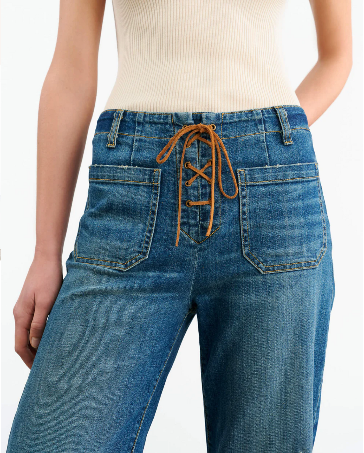 FLORENCE LACE UP JEAN IN CLASSIC WASH