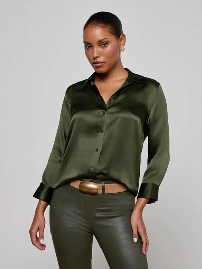 DANI 3/4 SLEEVE BLOUSE IN DEEP OLIVE