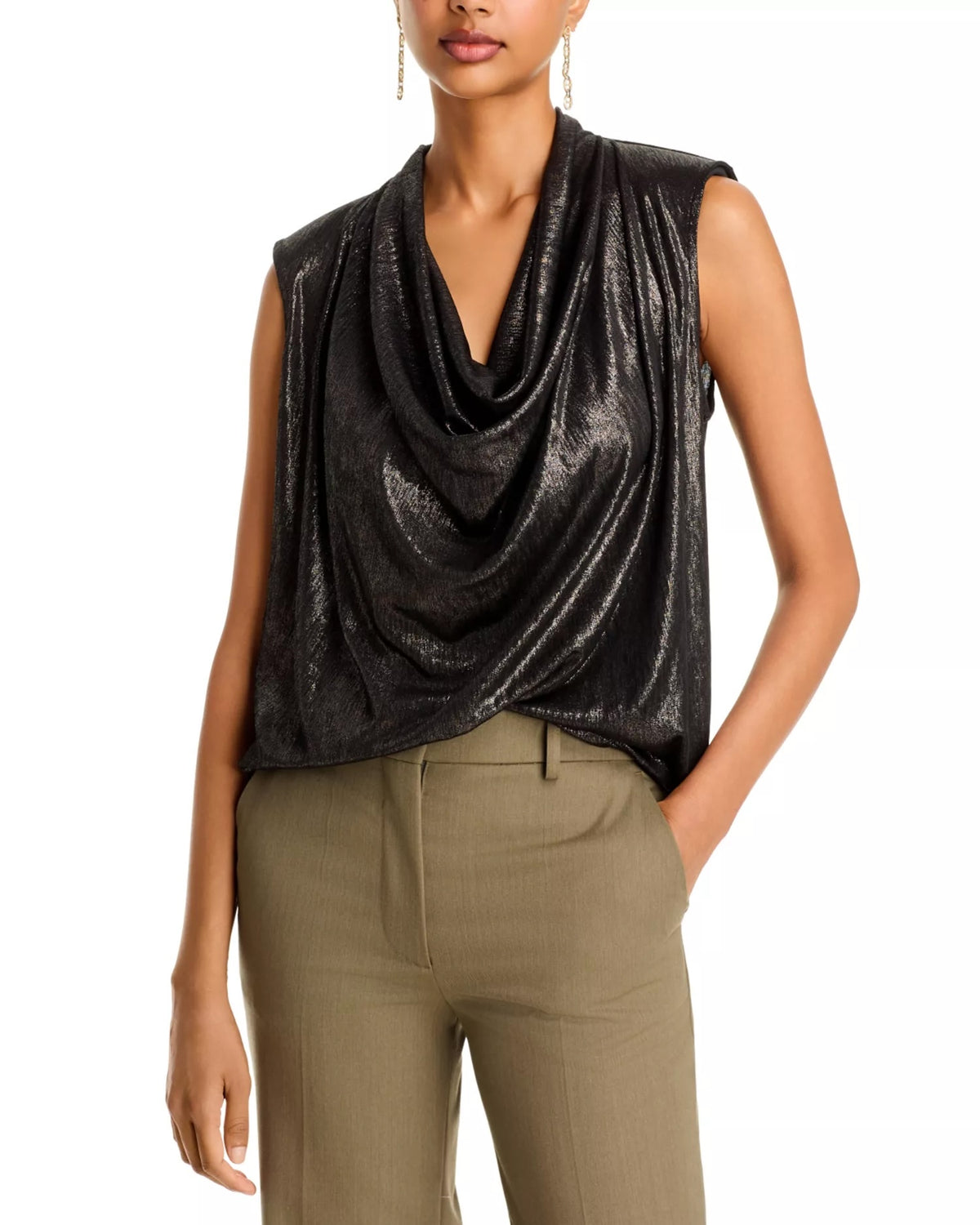 Ramy Brook Camila Draped Metallic Top at Romi Boutique
