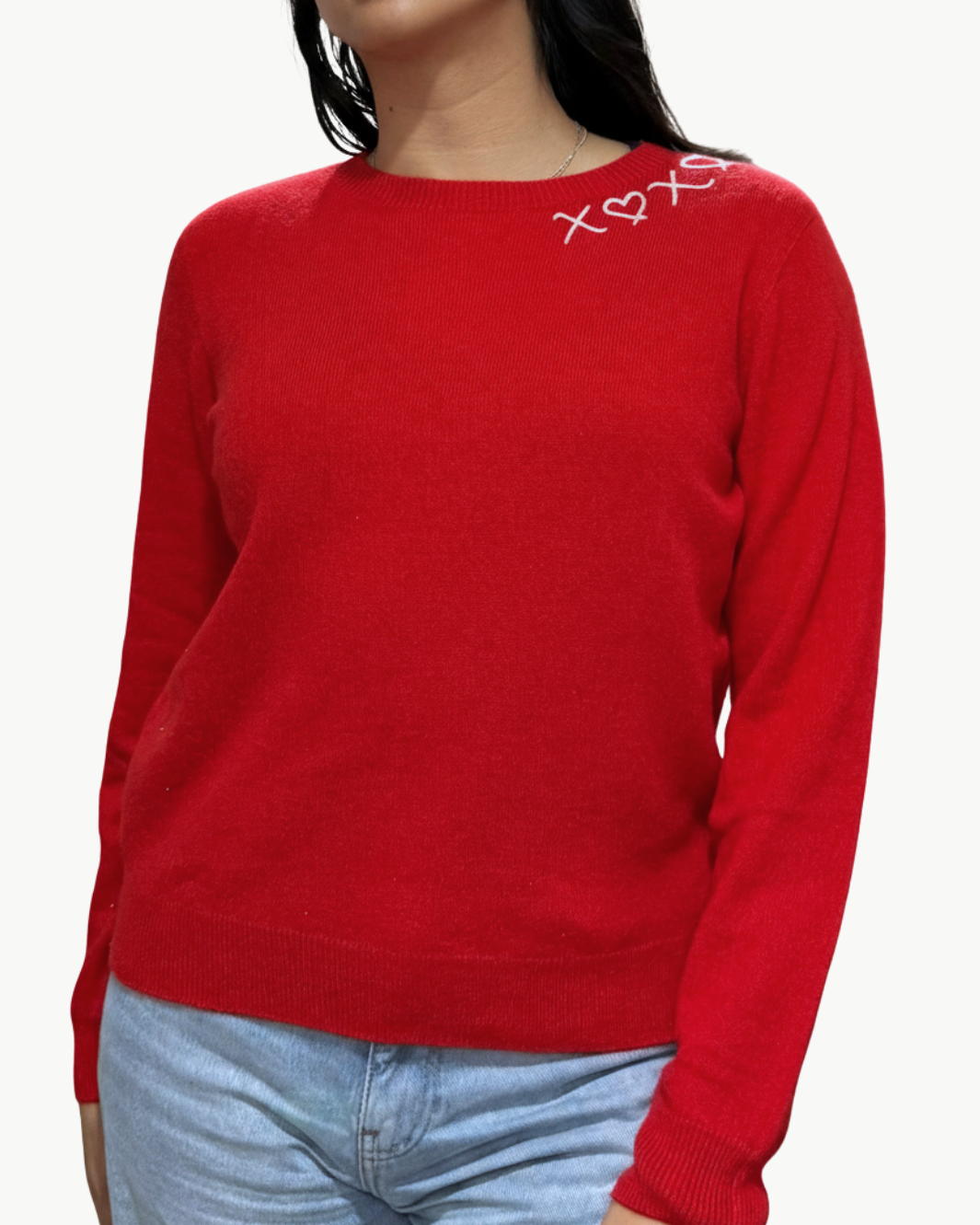 "XOXO" CASHMERE SWEATER IN RED - Romi Boutique