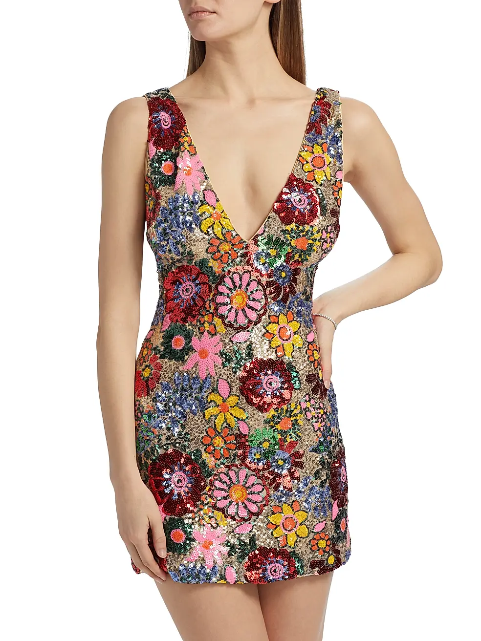 AERA FLORAL SEQUIN MINI DRESS IN FLAME COMBO - Romi Boutique
