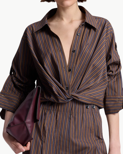 LEO STRIPED COTTON SHIRT IN BROWN MULTI - Romi Boutique