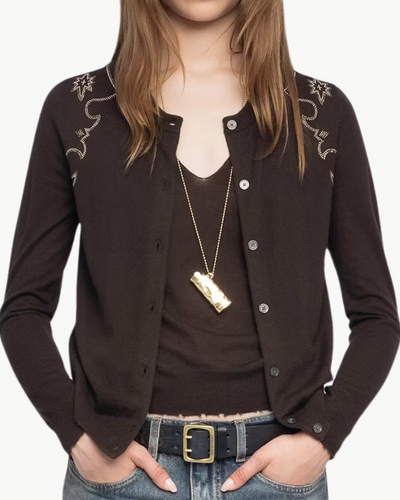 MISSYA CASHMERE CARDIGAN IN DARK CHOCOLATE