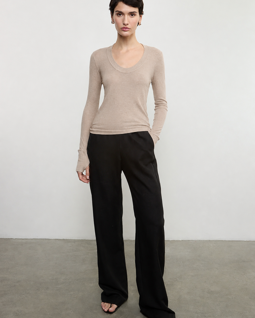 Cashmere Easy Cuffed U Top