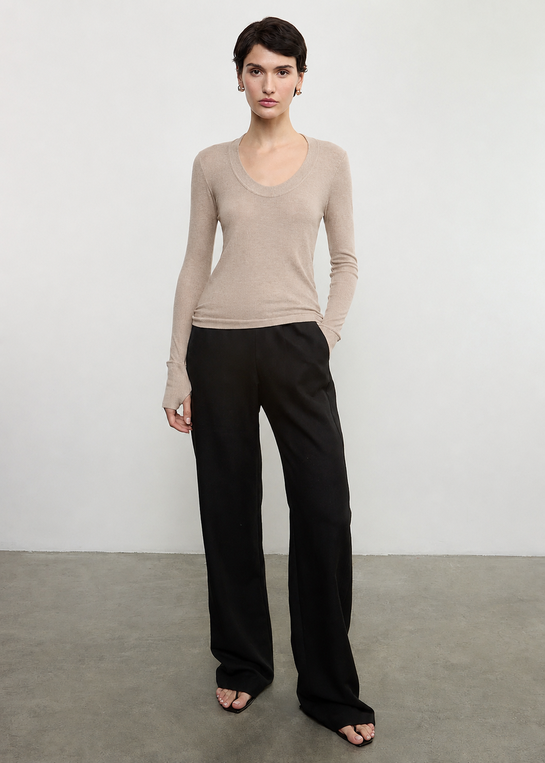 Cashmere Easy Cuffed U Top