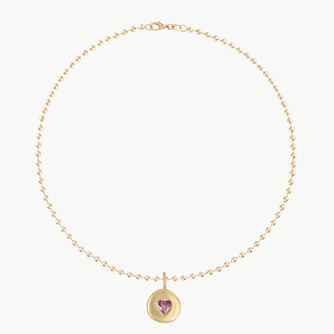 Alexa Leigh PINK HEART CHARM NECKLACE IN GOLD at Romi Boutique