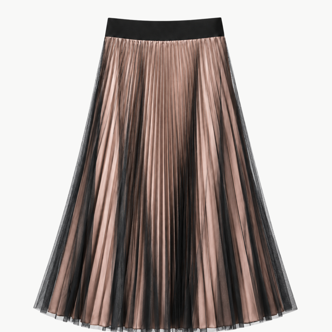 Classic Satin Skirt with Mesh Overlay