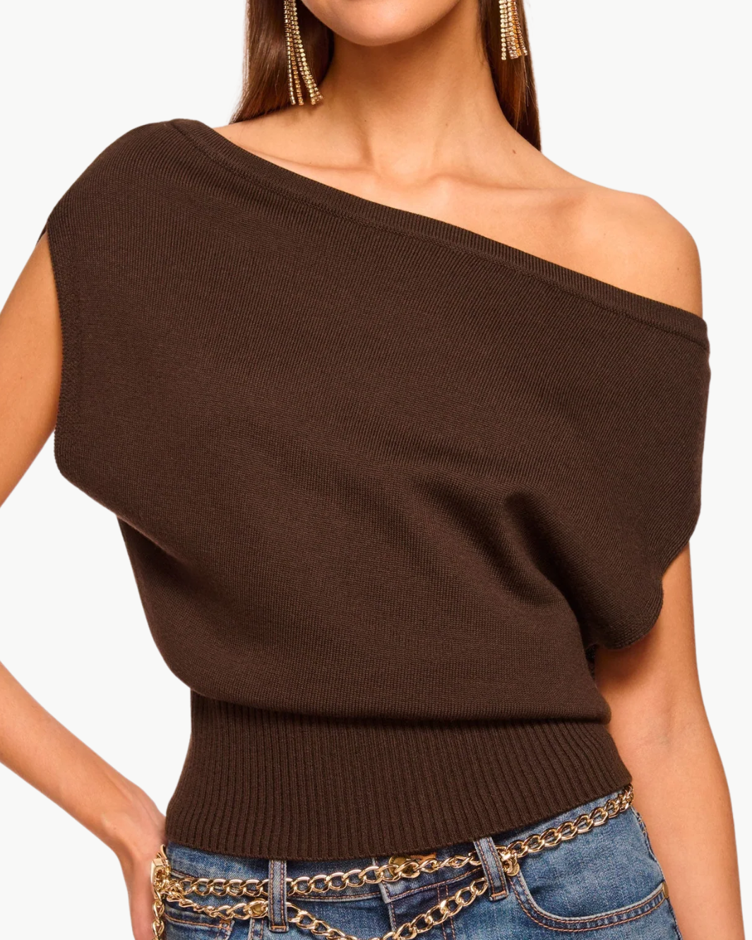 CHET MERINO OFF-THE-SHOULDER SWEATER IN BOHO BROWN