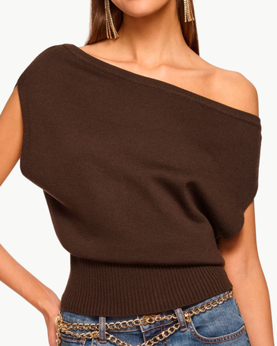 CHET MERINO OFF-THE-SHOULDER SWEATER IN BOHO BROWN