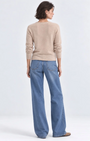 Minnie Rose Sheer Luxury Cashmere Long Sleeve V Neck with Rolled Trims at Romi Boutique