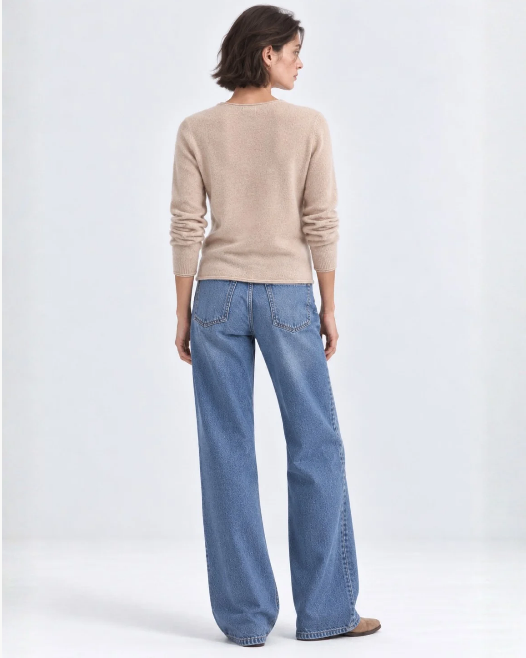 Minnie Rose Sheer Luxury Cashmere Long Sleeve V Neck with Rolled Trims at Romi Boutique