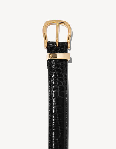 LOUISE BELT IN BLACK CROC W/ BRASS BUCKLE