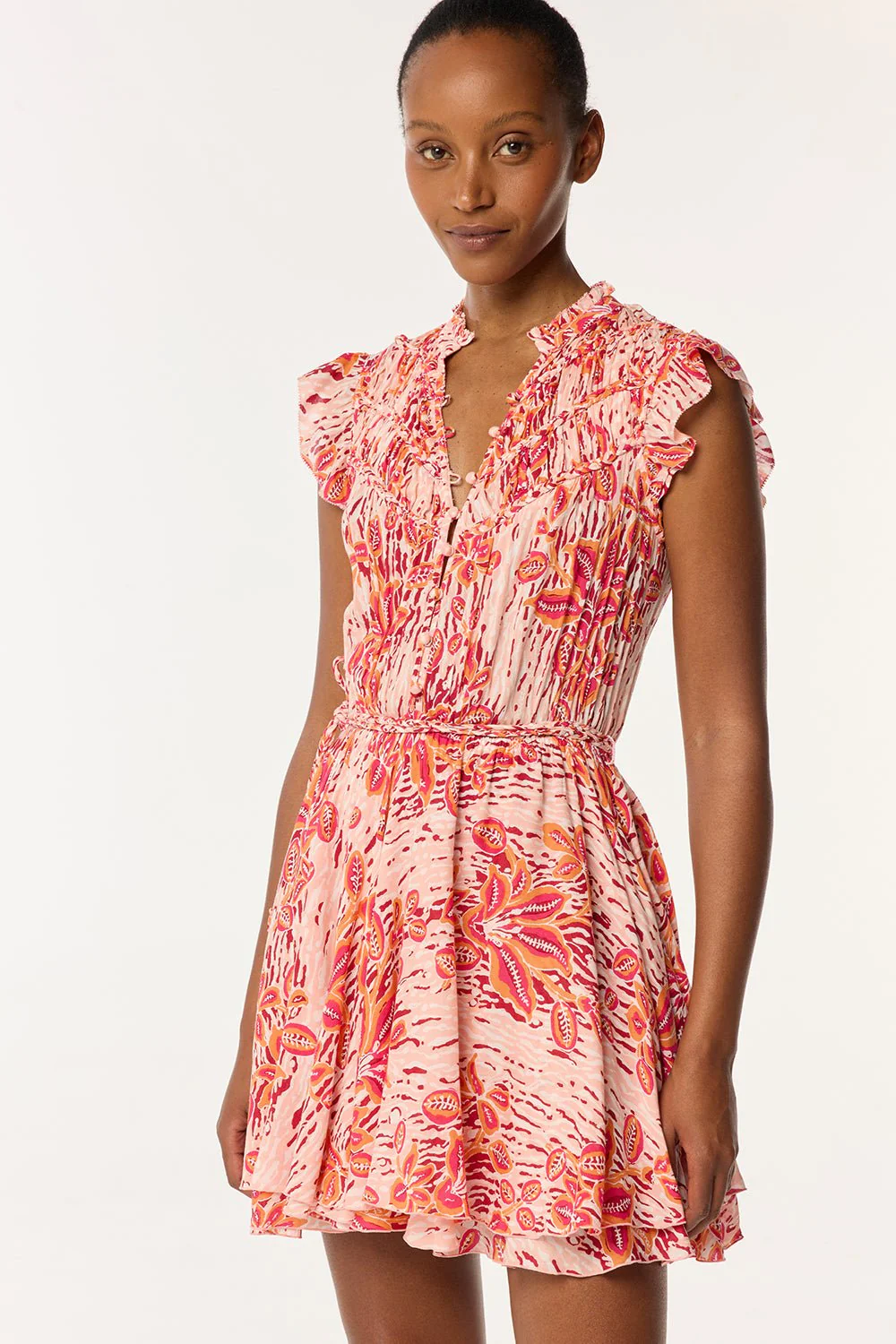 MINI DRESS CALLIE IN PINK EXOTIC FOREST - Romi Boutique