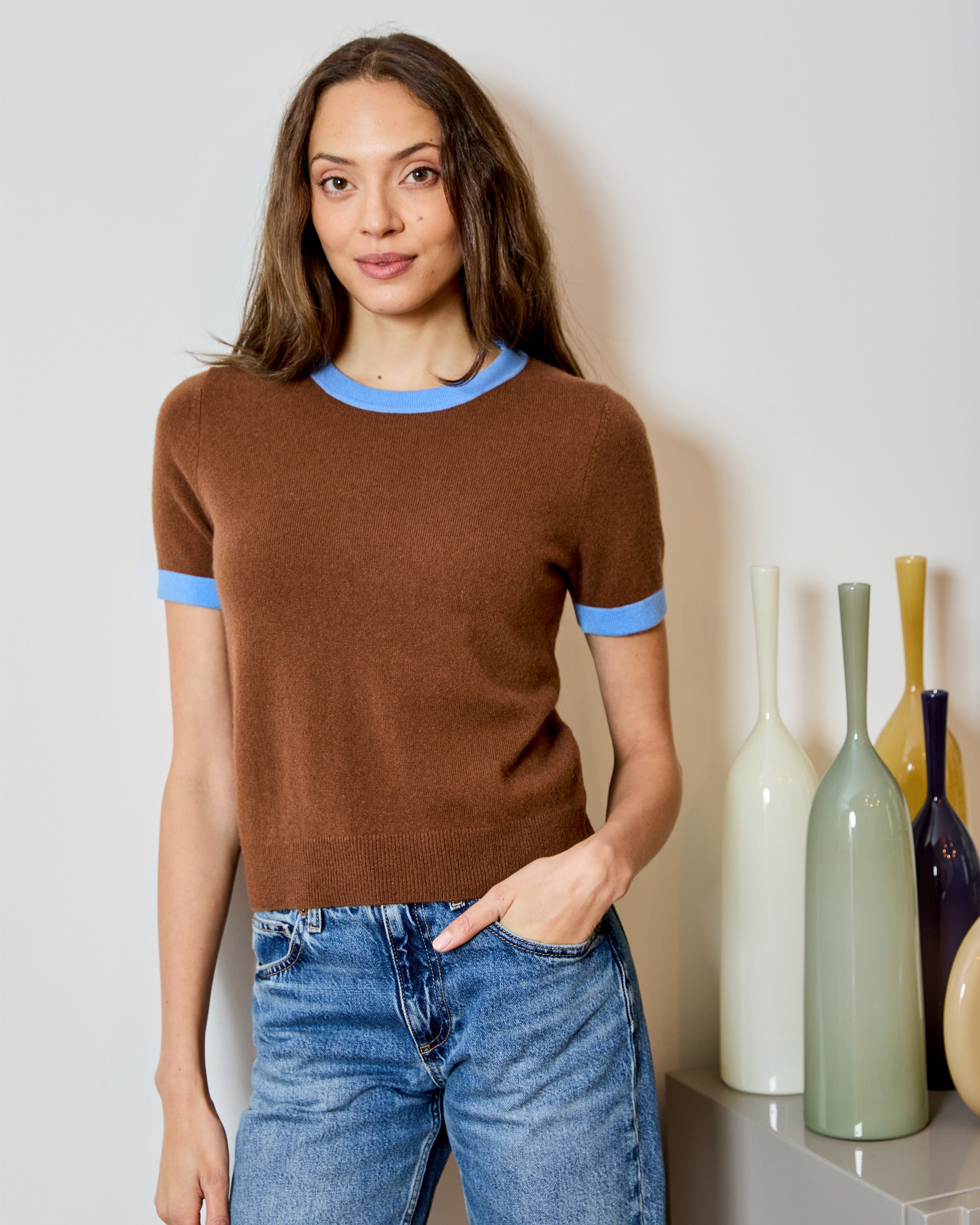 Design History Short Sleeve Ringer Crew at Romi Boutique