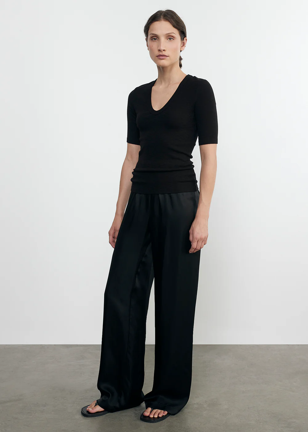 Enza Costa TEXTURED RIB HALF SLEEVE U at Romi Boutique