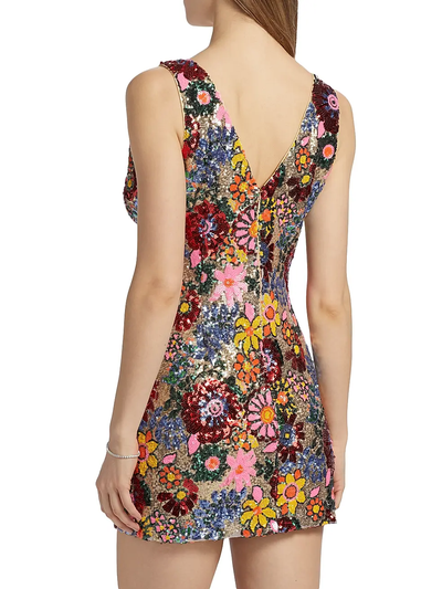AERA FLORAL SEQUIN MINI DRESS IN FLAME COMBO - Romi Boutique