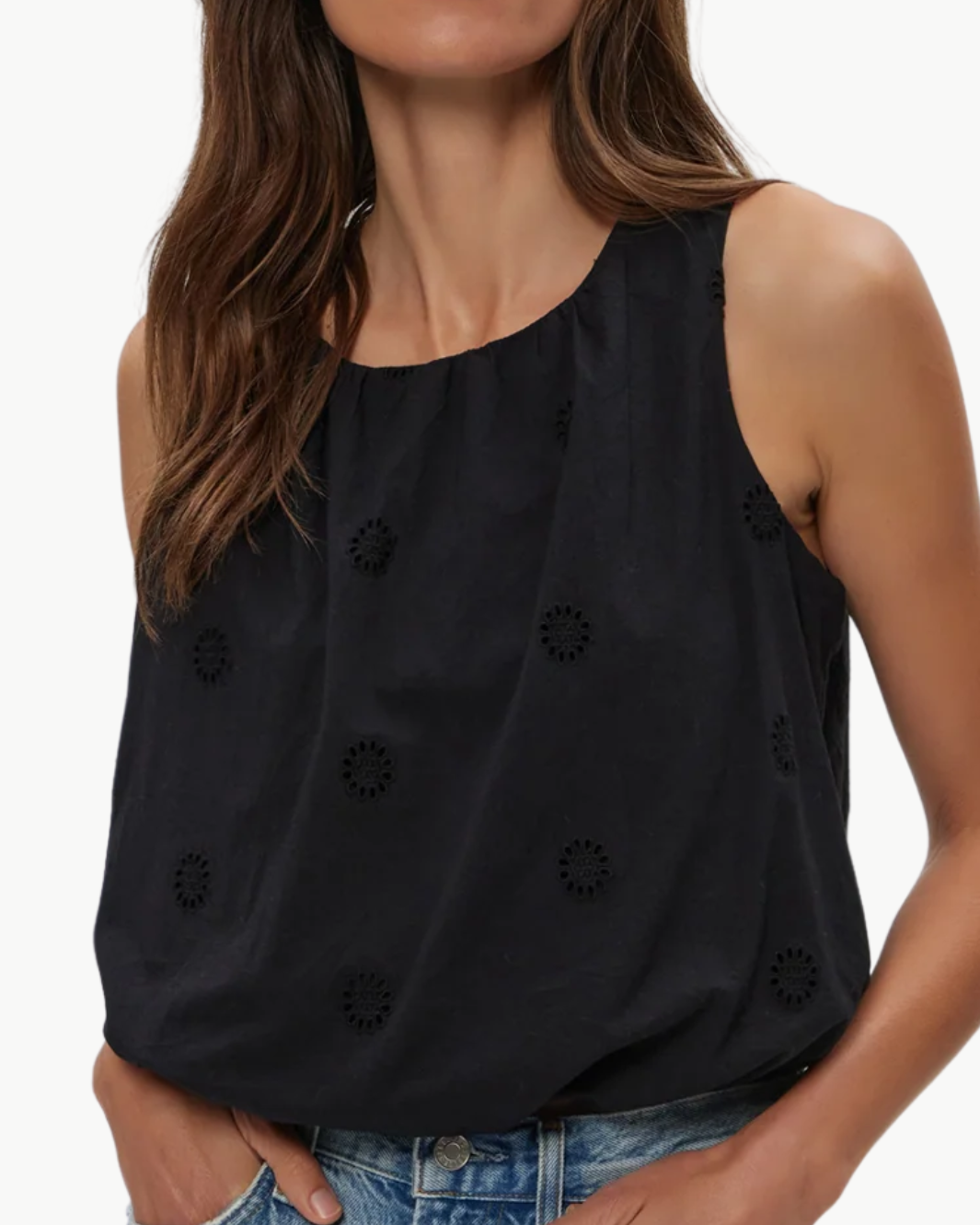 HAZEL EYELET BUBBLE TOP IN BLACK