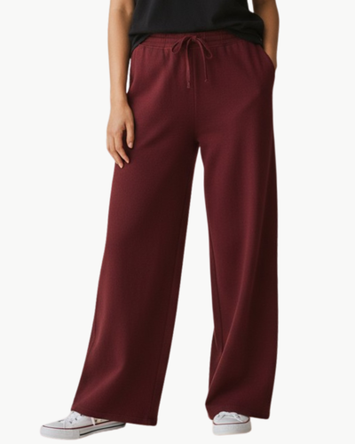 MERINO WIDE LEG JOGGERS IN BURGUNDY - Romi Boutique