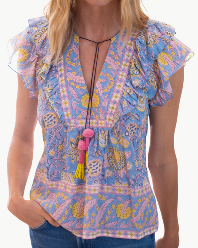 KIARA TOP IN BLUE YELLOW PRINT