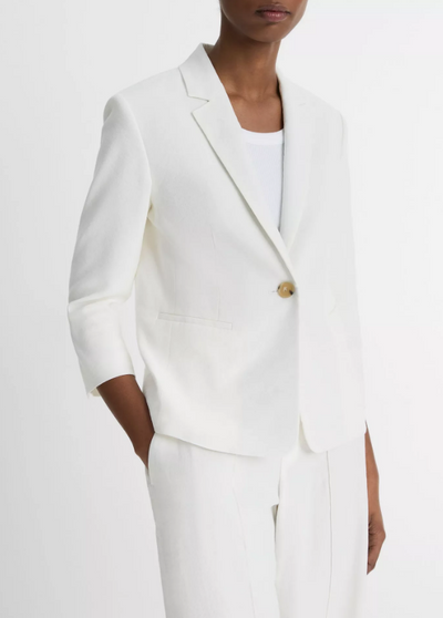 LINEN SHRUNKEN BLAZER IN OFF-WHITE