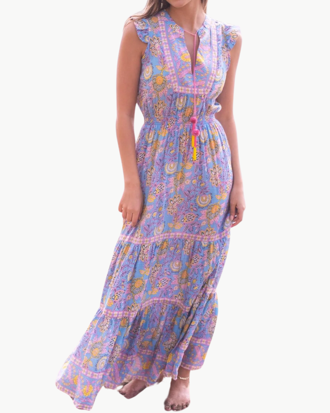 LOLA MAXI DRESS IN BLUE YELLOW PRINT by Bell - Romi Boutique