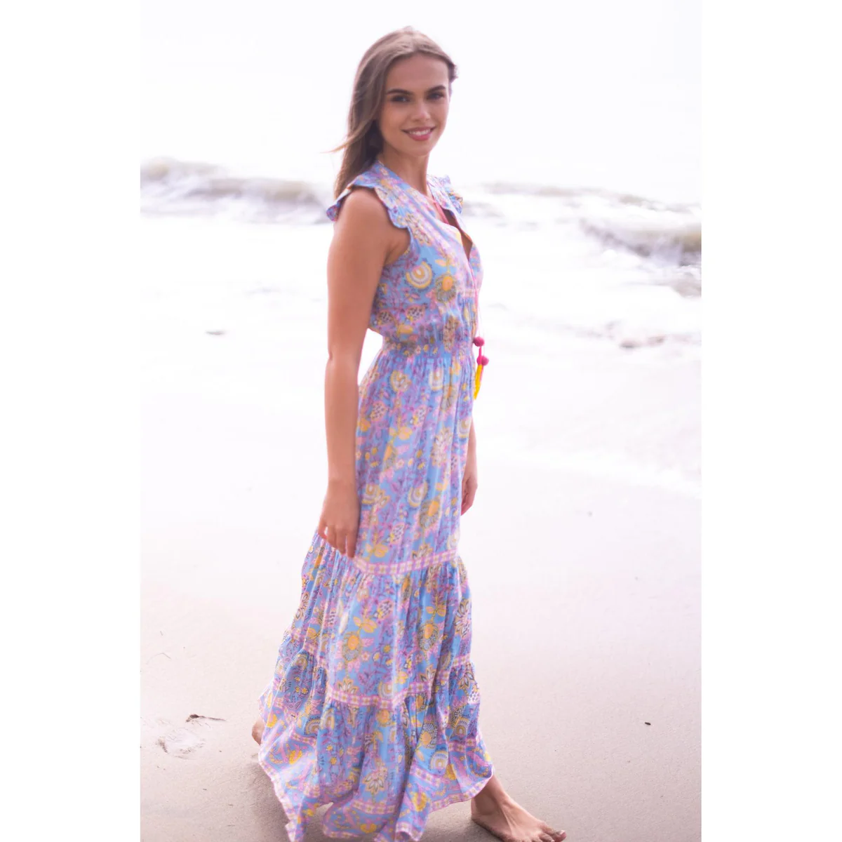 LOLA MAXI DRESS IN BLUE YELLOW PRINT by Bell - Romi Boutique