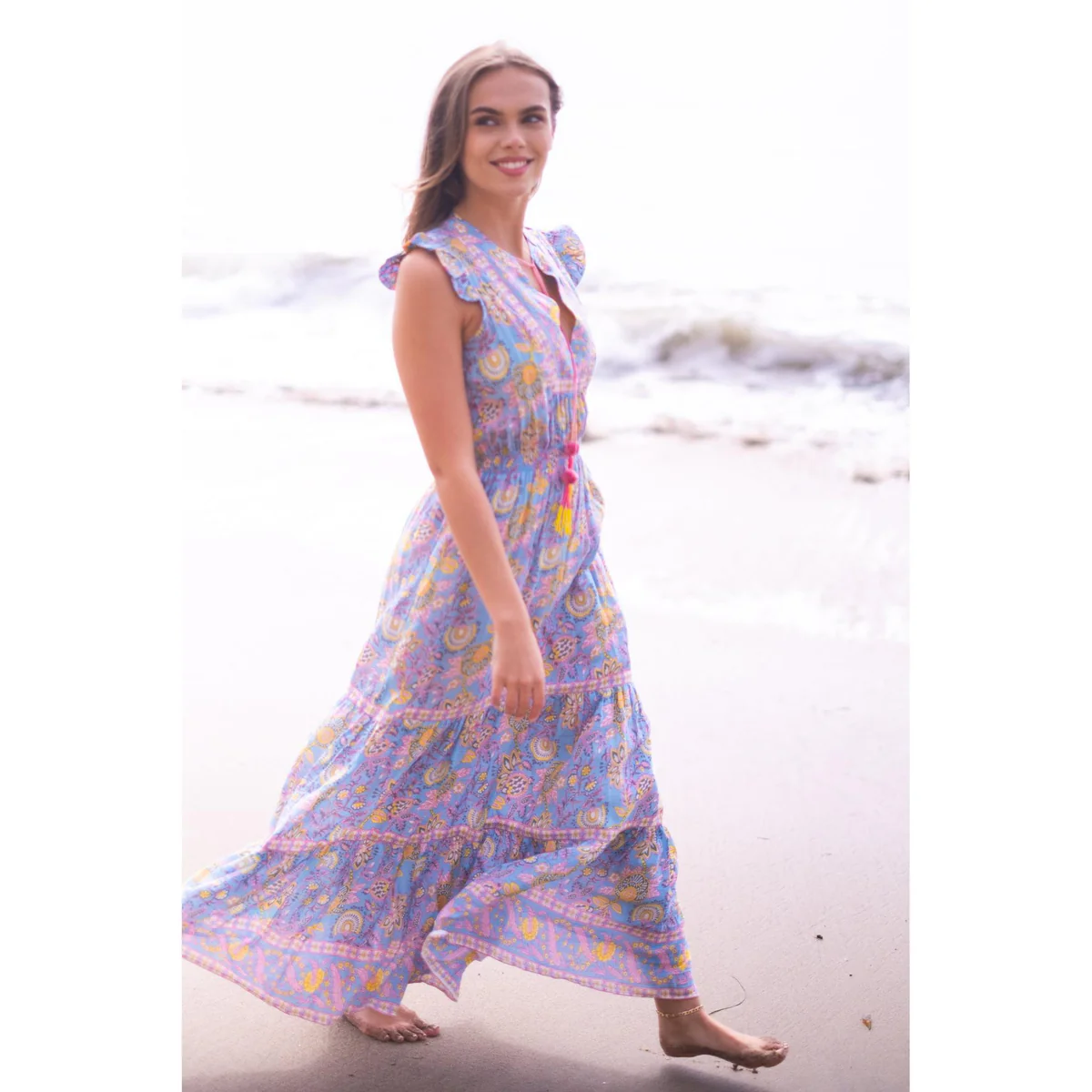 LOLA MAXI DRESS IN BLUE YELLOW PRINT by Bell - Romi Boutique