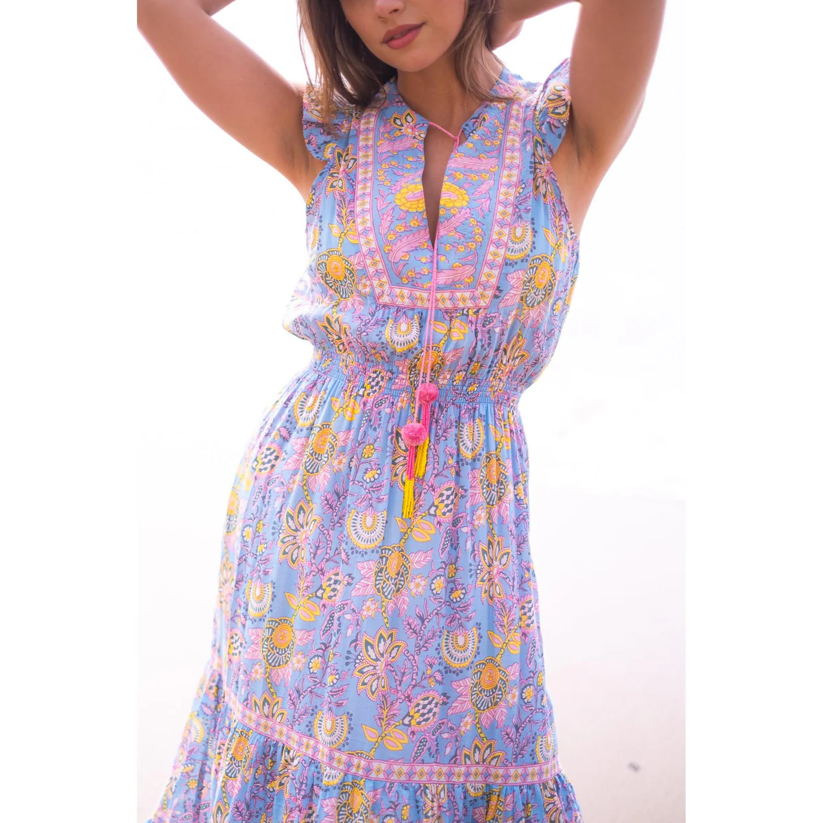 LOLA MAXI DRESS IN BLUE YELLOW PRINT by Bell - Romi Boutique