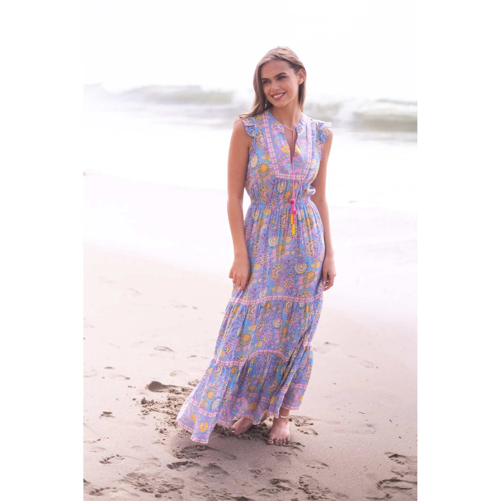 LOLA MAXI DRESS IN BLUE YELLOW PRINT by Bell - Romi Boutique