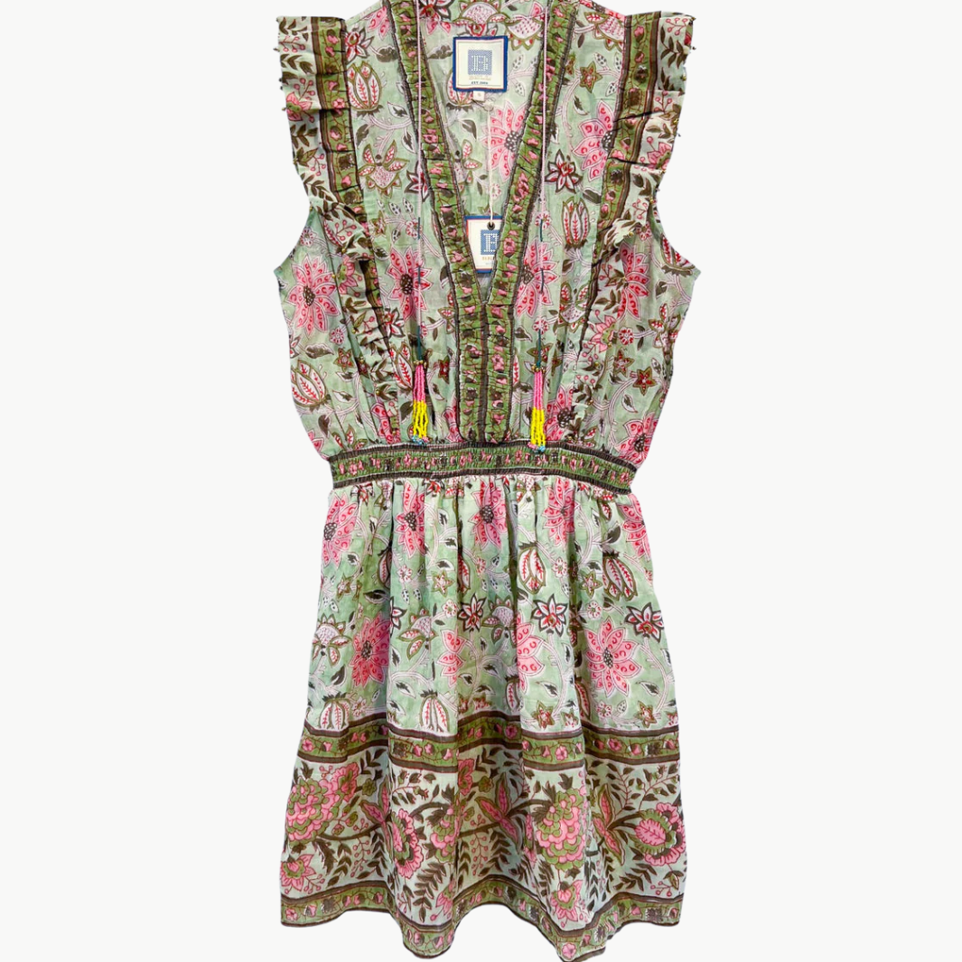 POPPY MINI DRESS IN MINT AND PINK FLORAL by Bell - Romi Boutique