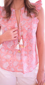 FLUTTER SLEEVE TOP IN PEACH PRINT by Bell - Romi Boutique