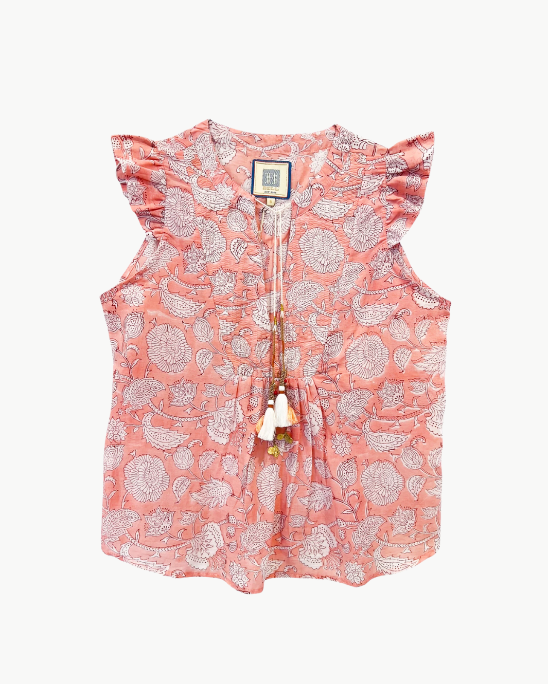 FLUTTER SLEEVE TOP IN PEACH PRINT by Bell - Romi Boutique