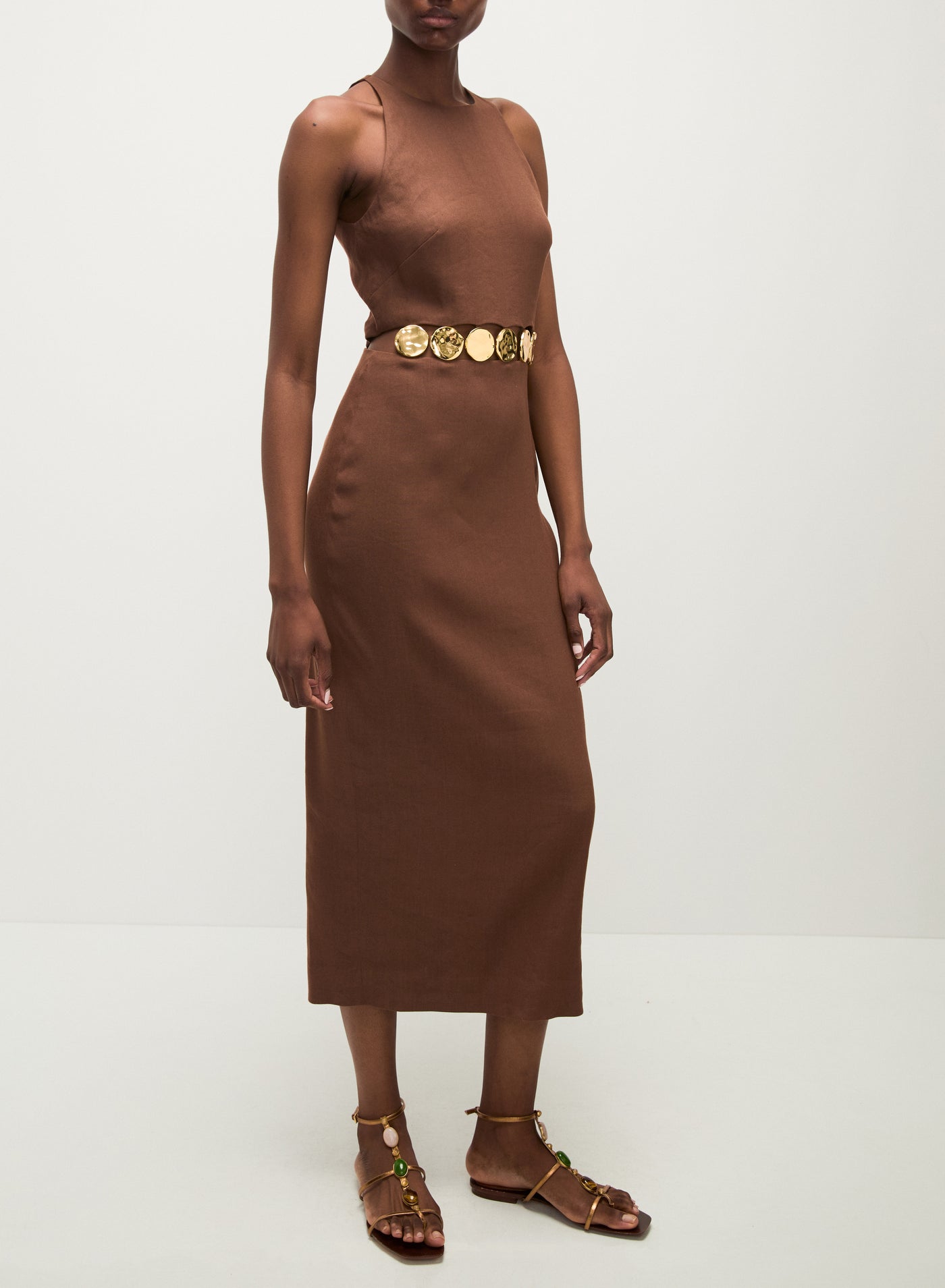 ISLA GOLD-MEDALLION MIDI DRESS IN LIGHT CHICORY