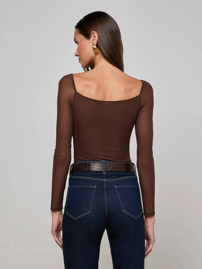 GWENDOLYN MESH BODYSUIT IN CHOCOLATE