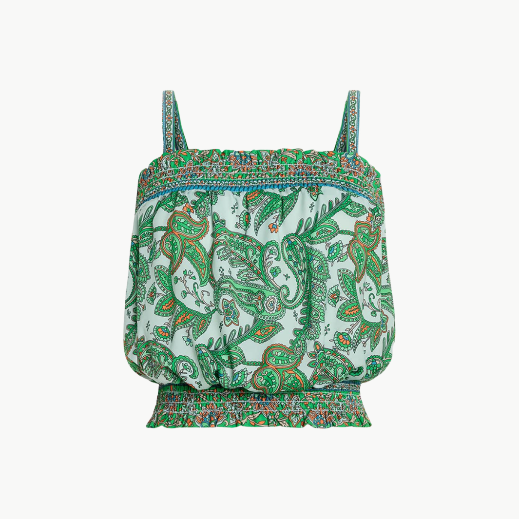 Ramy Brook MILEY SMOCKED SLEEVELESS CROP TOP at Romi Boutique