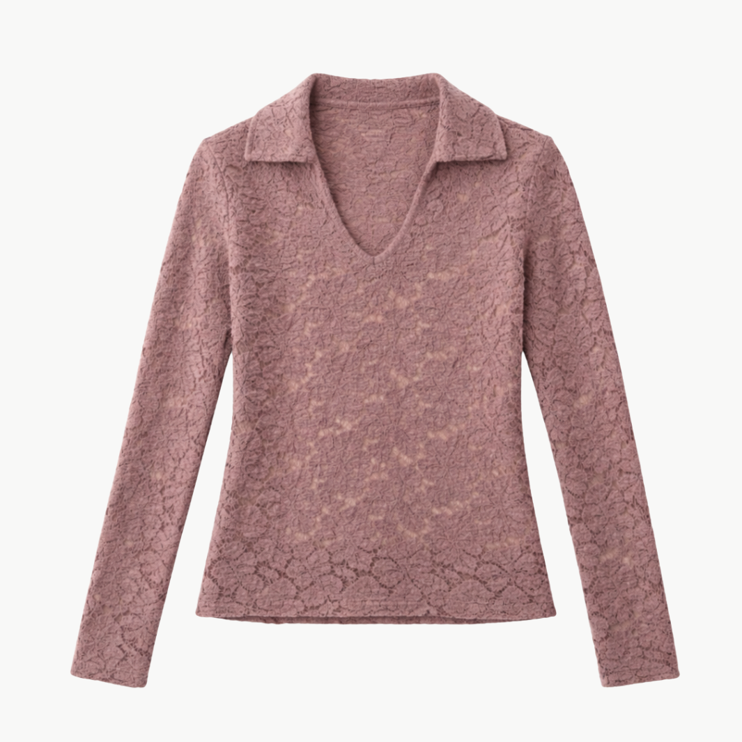 Vince LACE LONG SLEEVE POLO TOP at Romi Boutique