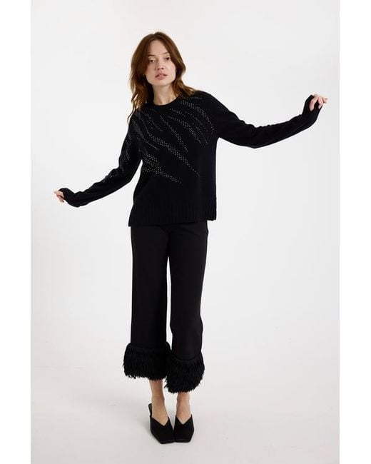 HOT FIX ZEBRA CASHMERE CREW NECK JUMPER IN BLACK - Romi Boutique