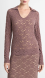 Vince LACE LONG SLEEVE POLO TOP at Romi Boutique