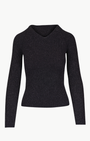 Vince METALLIC RIBBED HIGH V-NECK SWEATER at Romi Boutique