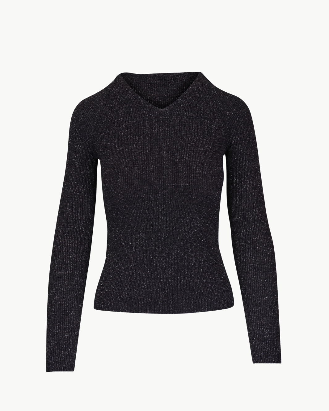 Vince METALLIC RIBBED HIGH V-NECK SWEATER at Romi Boutique