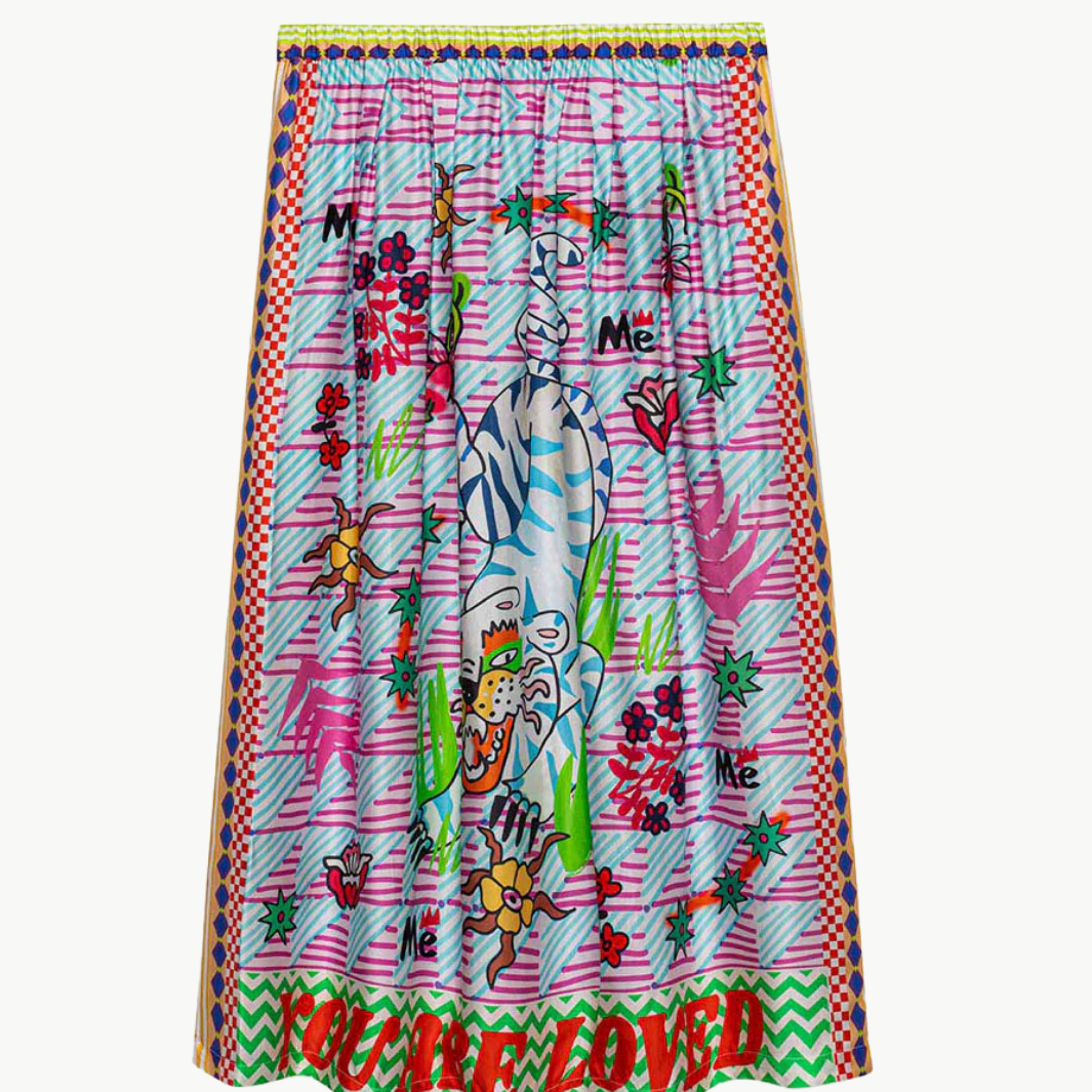 Me369 ELIZABETH PRINTED MIDI SKIRT at Romi Boutique