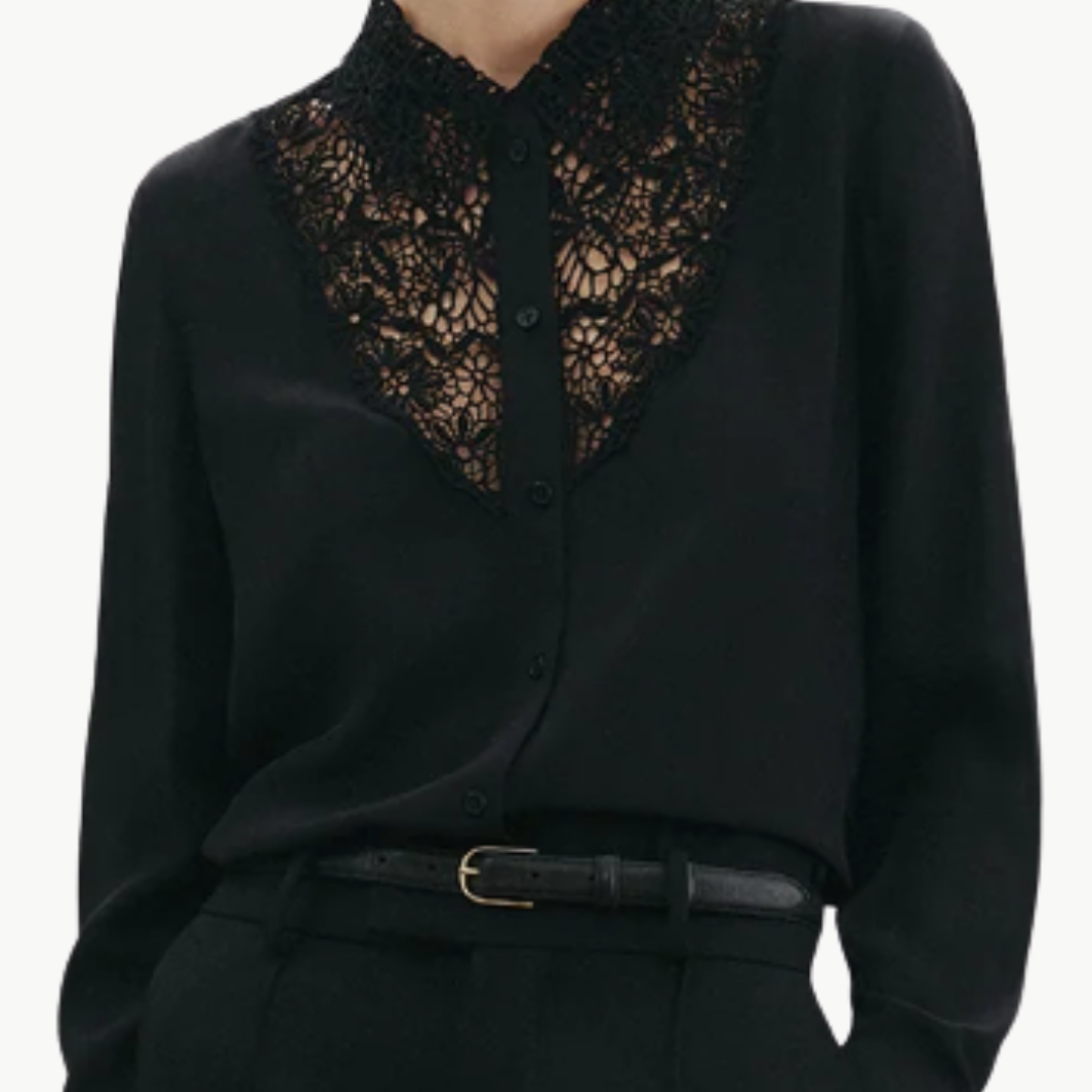 Nili Lotan ZOLA LACE/SILK SHIRT IN BLACK at Romi Boutique