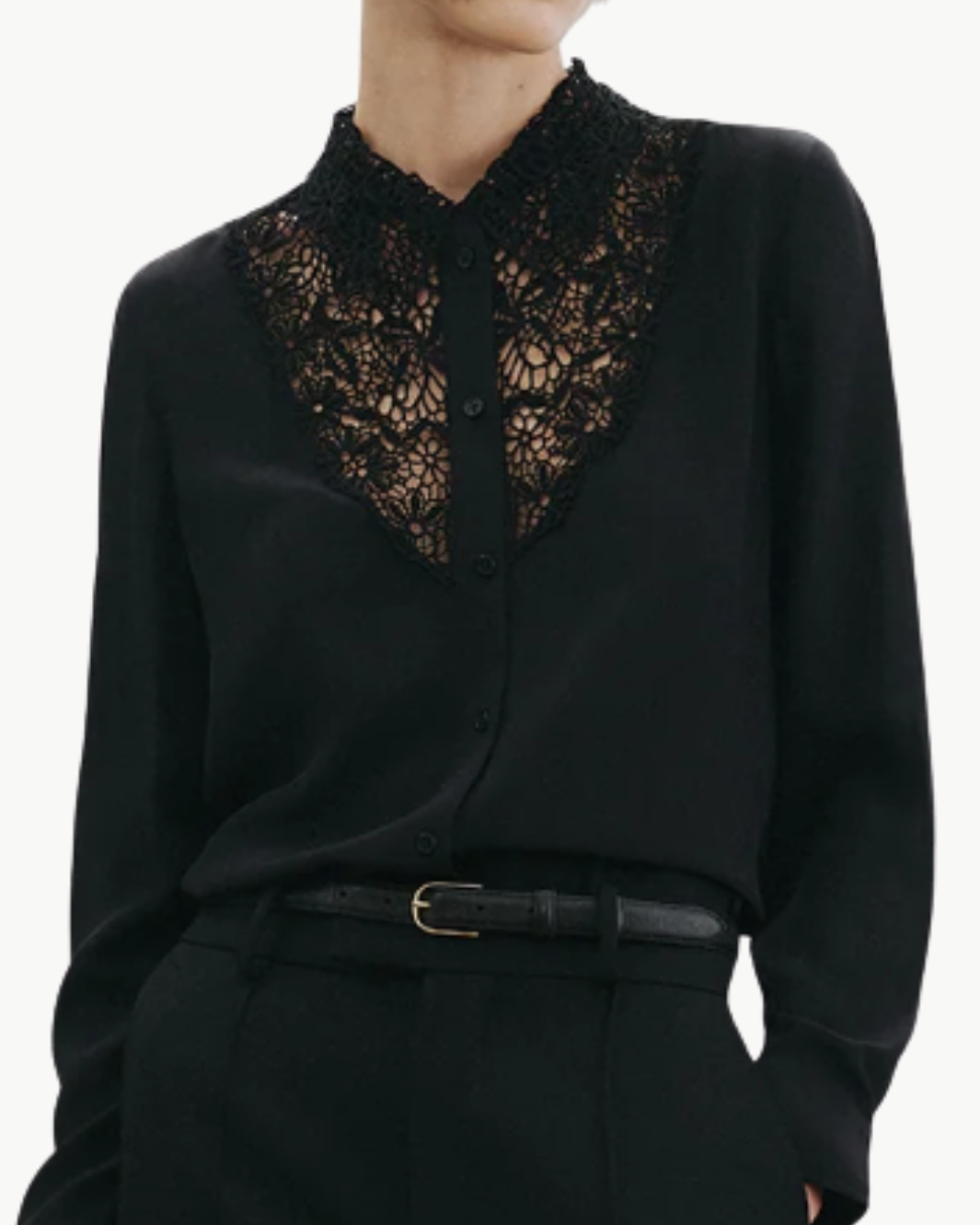 Nili Lotan ZOLA LACE/SILK SHIRT IN BLACK at Romi Boutique