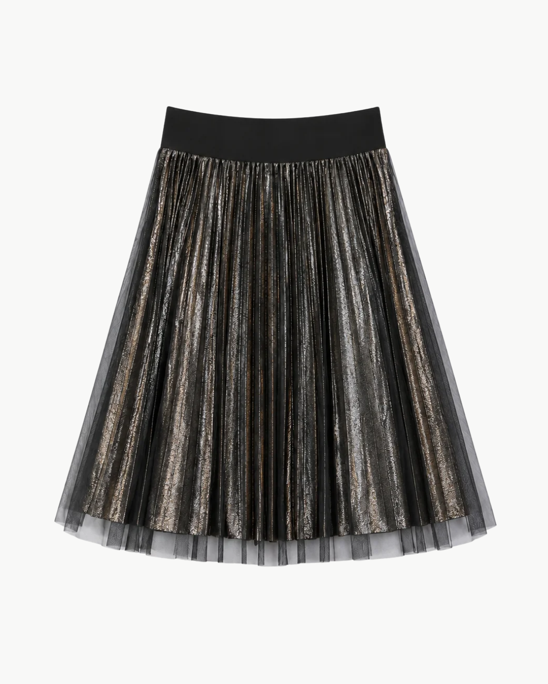 Metallic Pleat Knee Length Skirt