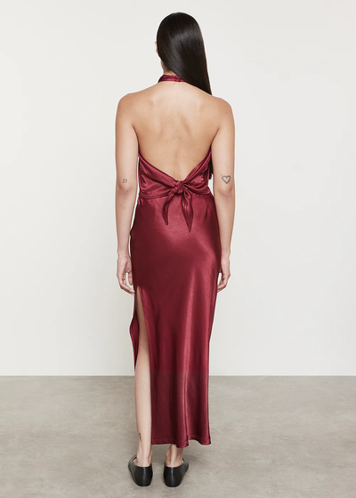SATIN HALTER IN RUBY