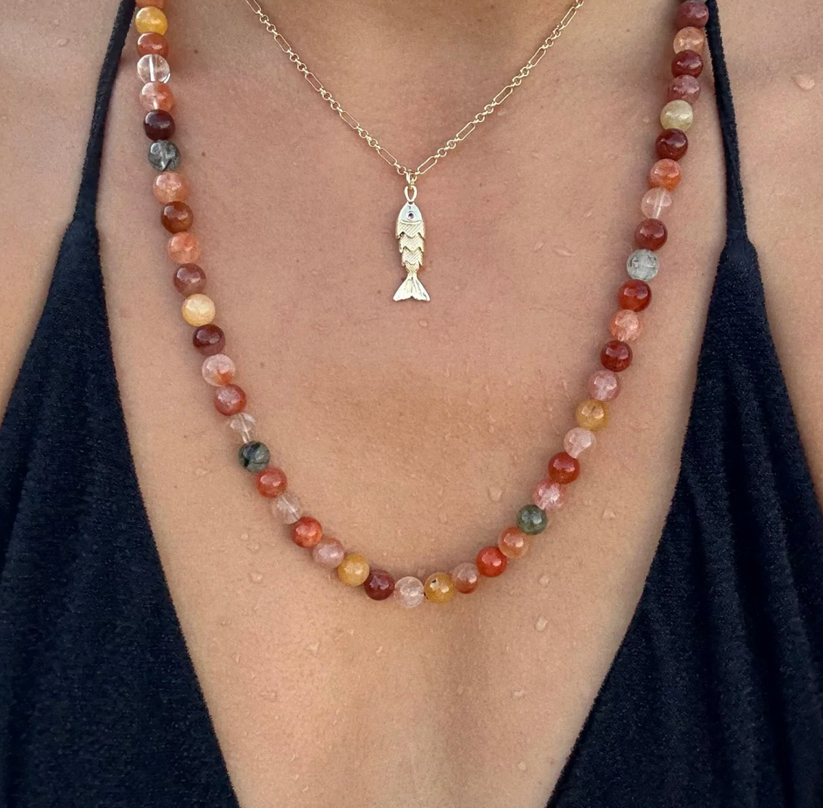 BEADED NECKLACE IN NATURAL