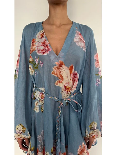 SHORT DRESS WITH BRAIDED BELT IN PINK BLUE MIX