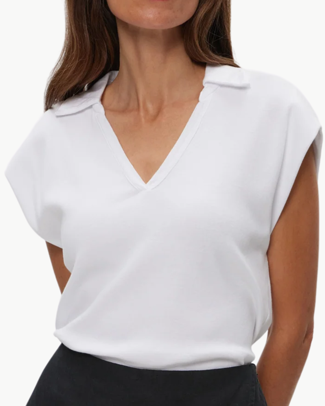 FAYE POWER SHOULDER POLO IN WHITE - Romi Boutique