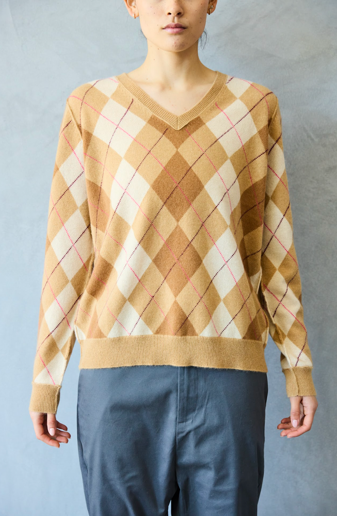 Brazeau Tricot Argyle V-Neck at Romi Boutique