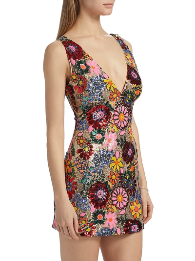 AERA FLORAL SEQUIN MINI DRESS IN FLAME COMBO - Romi Boutique
